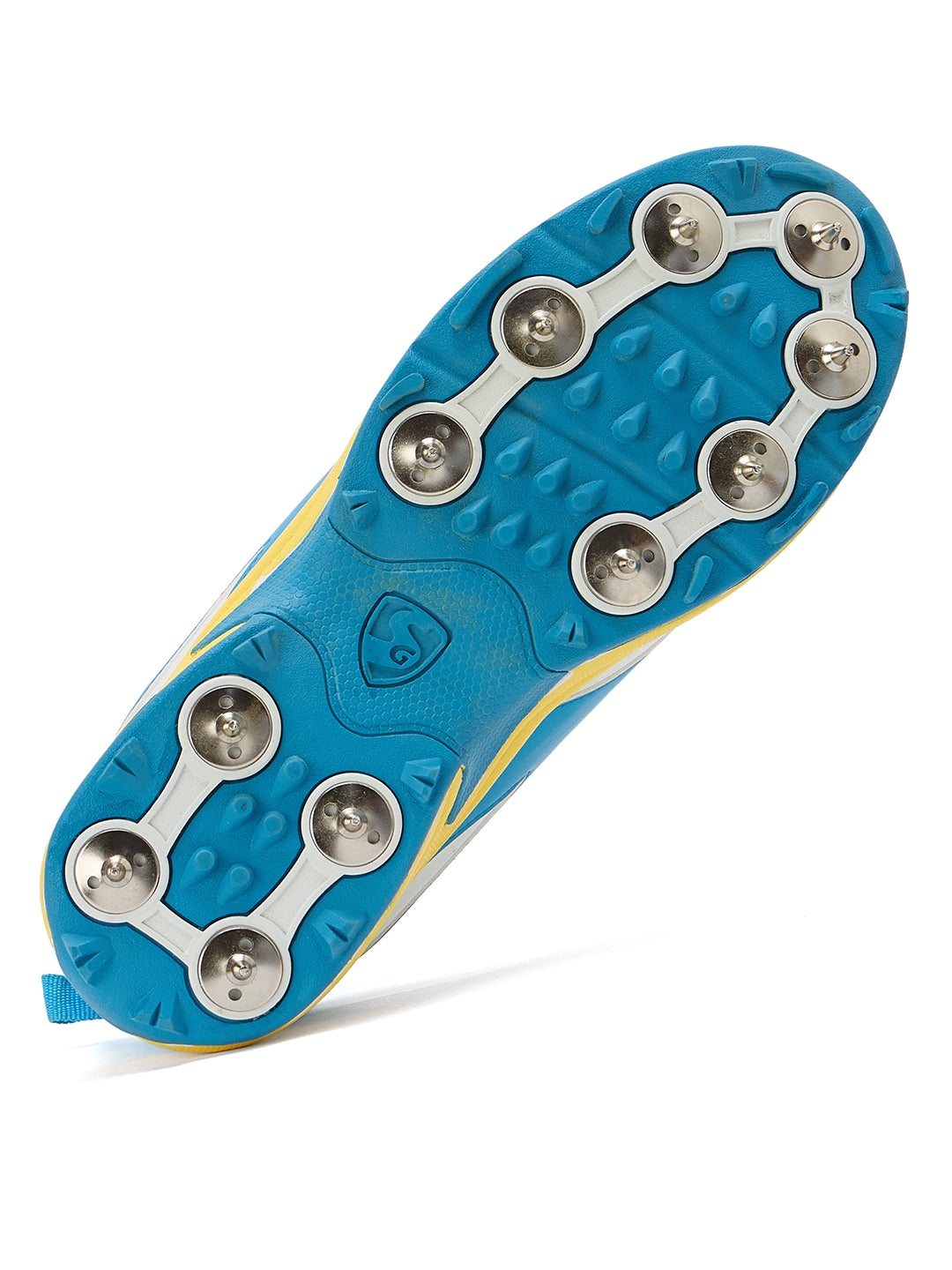 SG - Savage Max Spikes White/Yellow/Sky Blue Cricket Shoes