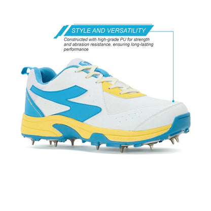 SG - Savage Max Spikes White/Yellow/Sky Blue Cricket Shoes